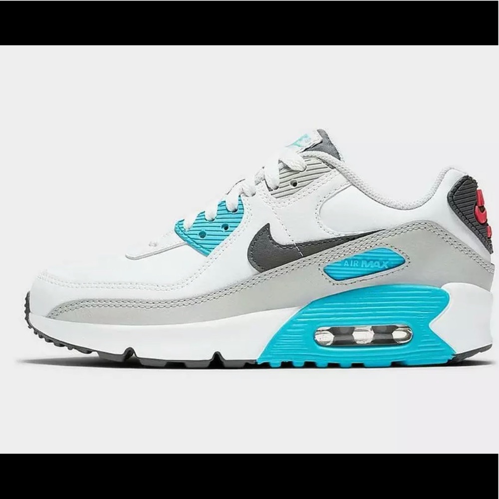 Nike Air Max 90 LTR White Grey Blue GS Mens CD6864 - Picture 2 of 8